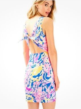 NWT! Lilly Pulitzer Brilliant Blue Catch & Release Print Tie-Back Mini Dress 12